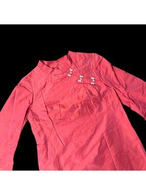 Vintage Pink Dress Handmade 1950s Asian Style Mid Century Cocktail Party Summer